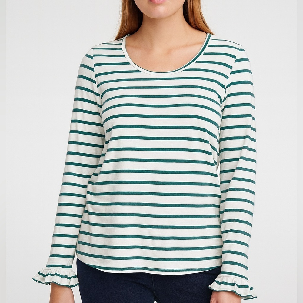 Renwick Green Striped Ruffle Long Sleeve Shirt Size Large